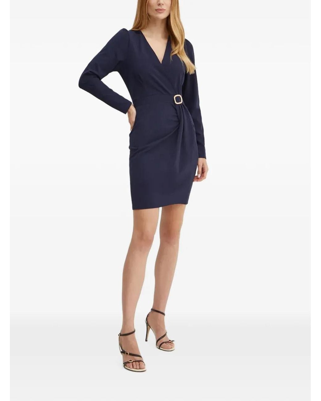Morgan Blue Buckle-Detail Mini Dress
