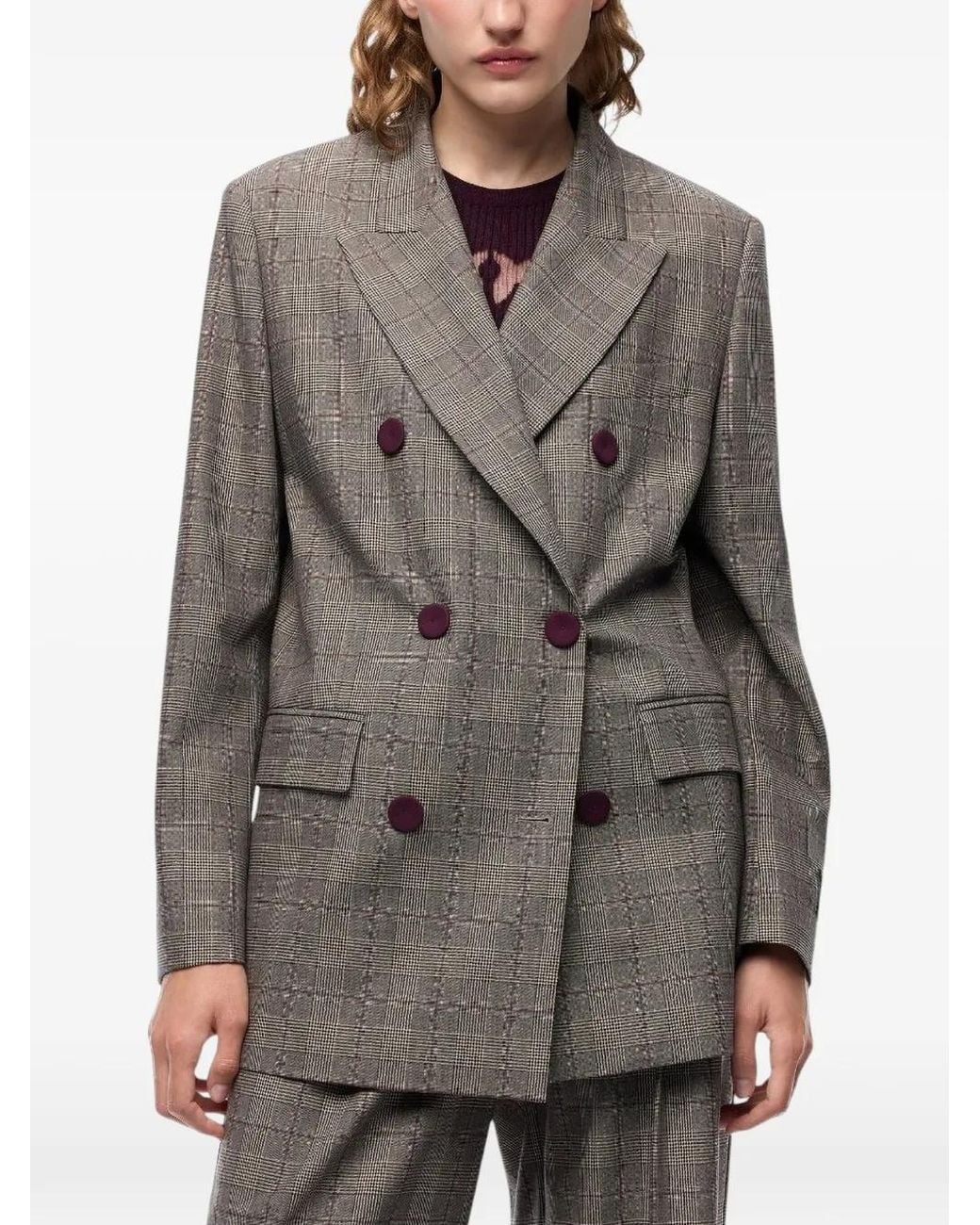 Pinko Gray Double-Breasted Check Jacket