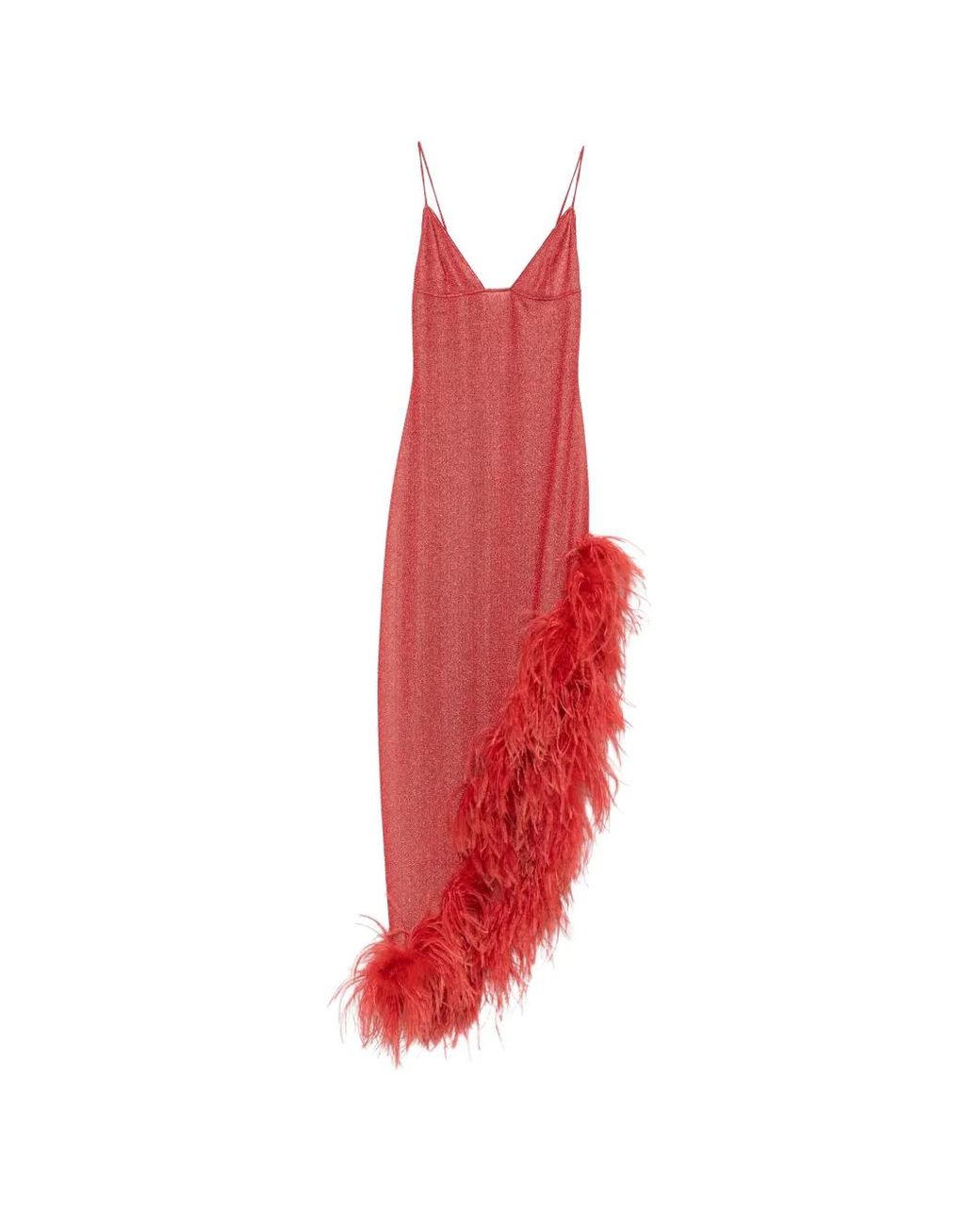 Oseree Red Lumiere Plumage Asymetrical Dress