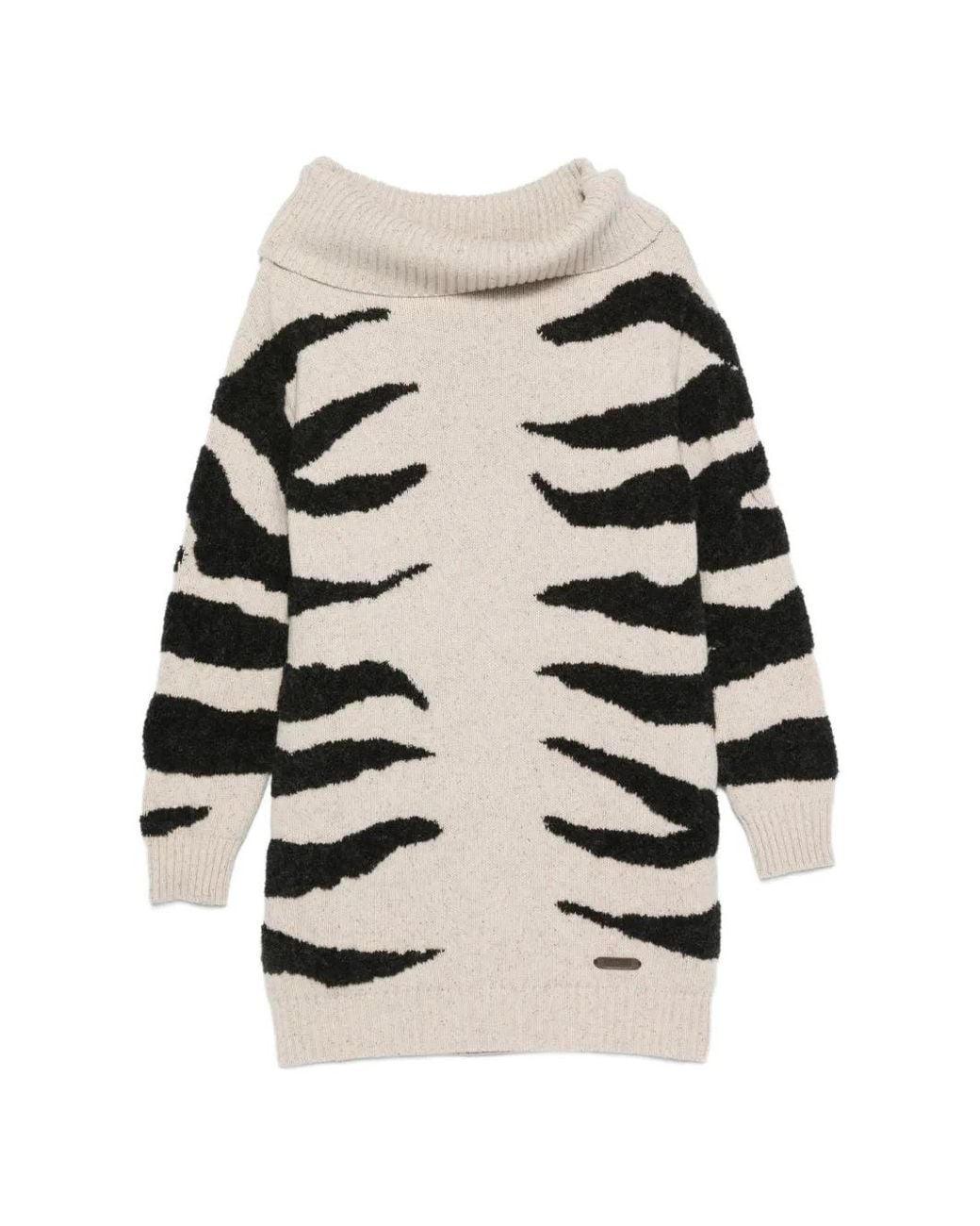 Moschino Black Zebra Stripe Turtleneck Knit Dress