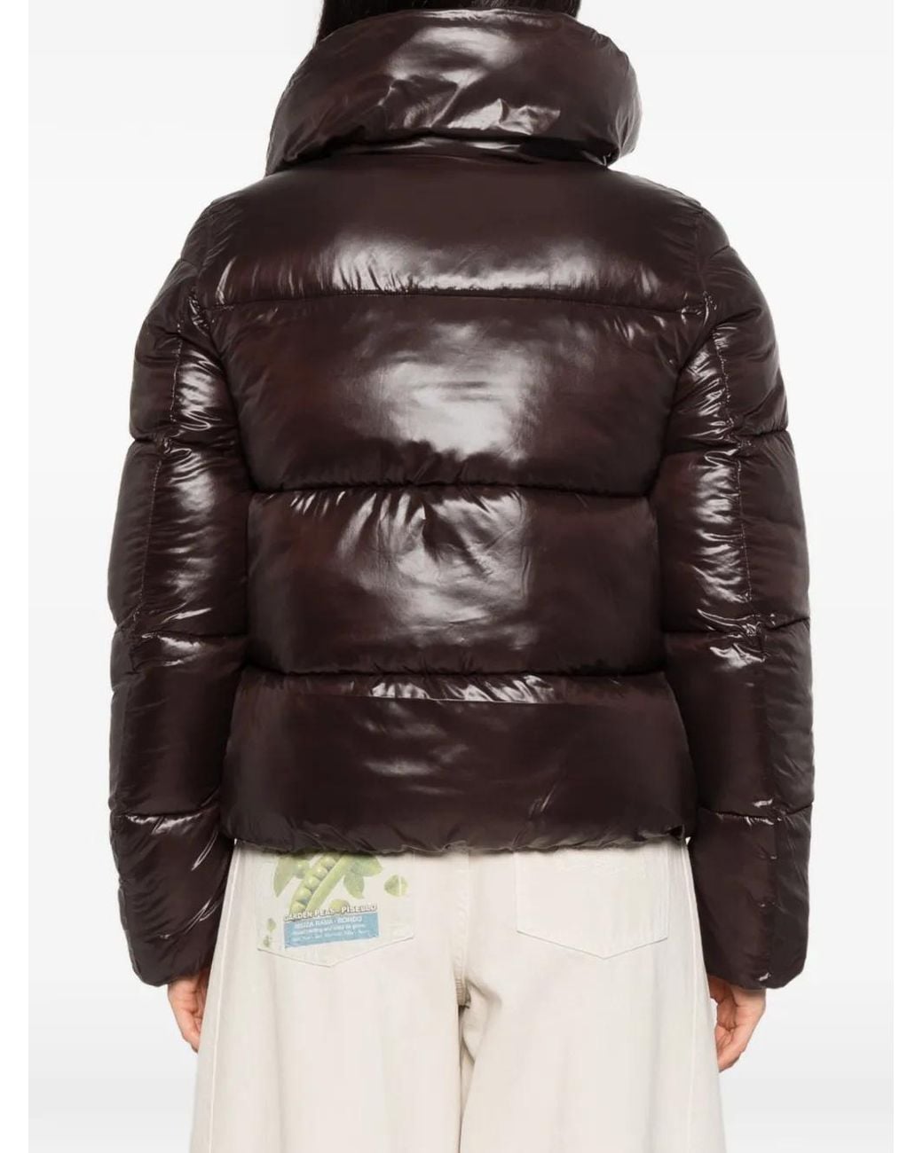 Save The Duck Brown Quilted High-Neck Jacket