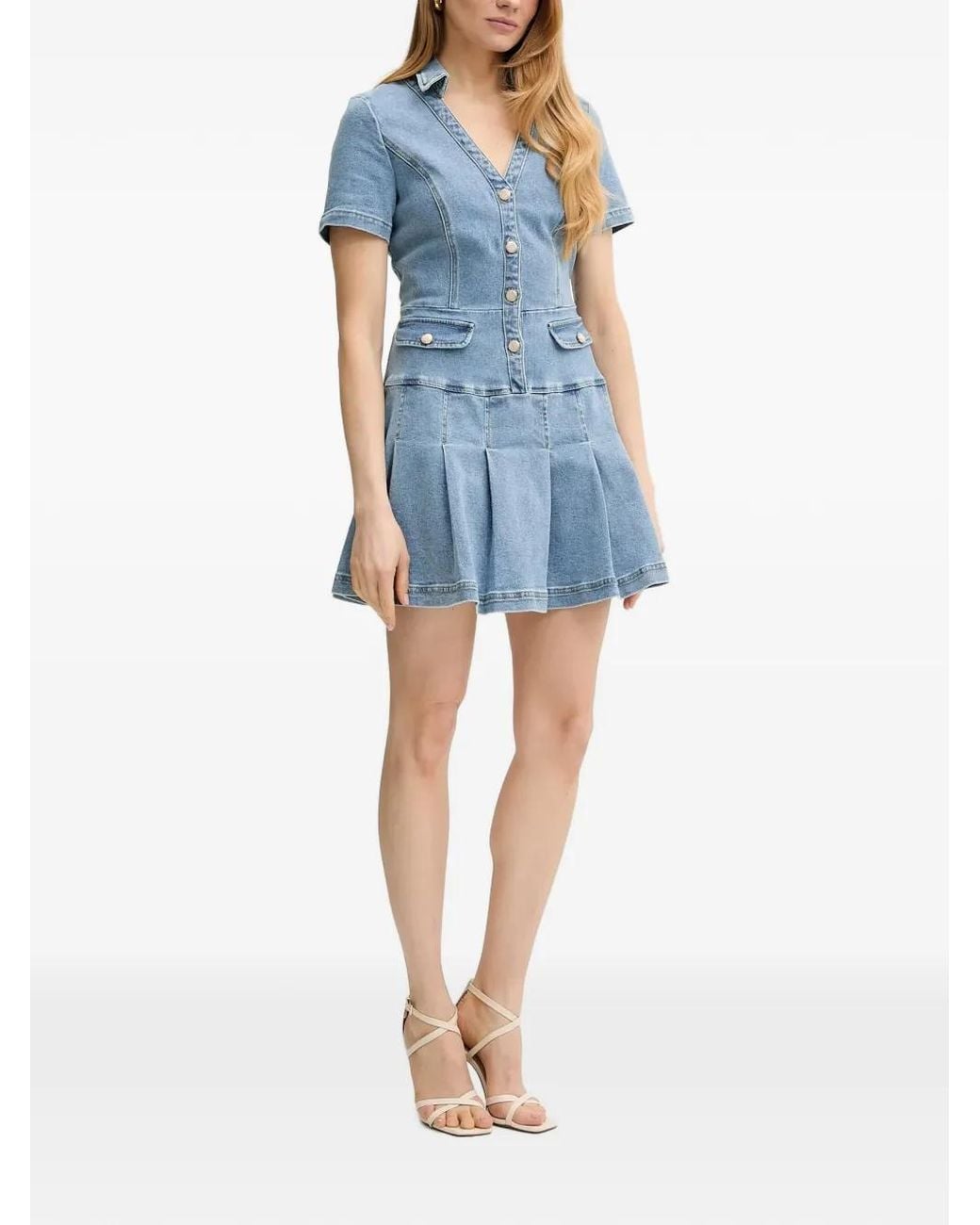 Morgan Blue Pleated Button-Front Mini Dress