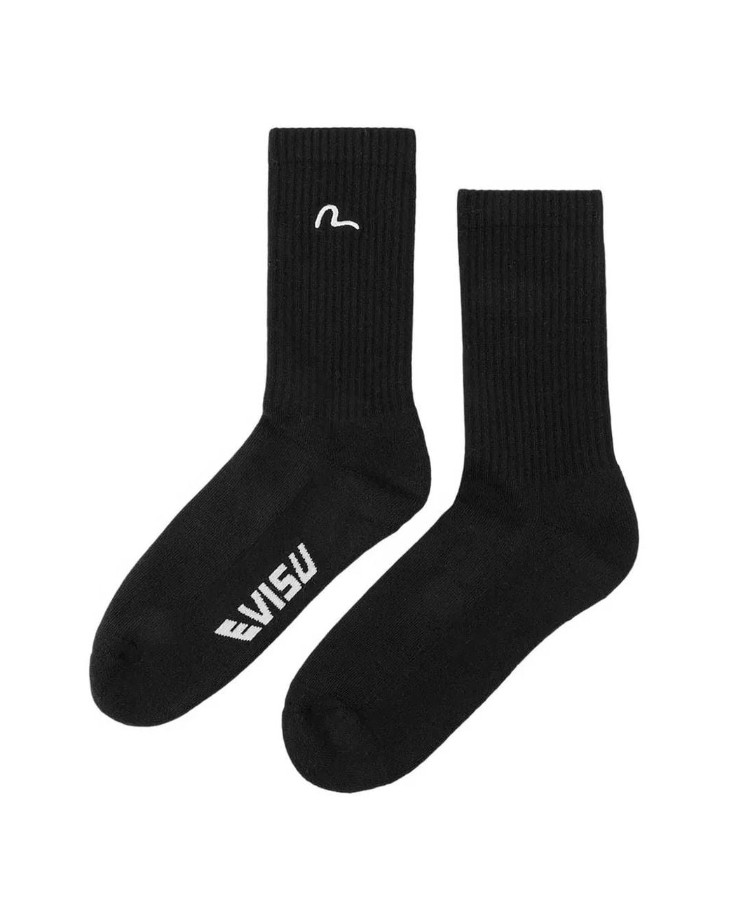 Evisu Black Seagull-Embroidered Logo Socks
