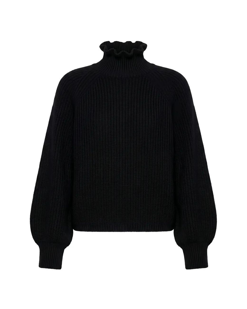 Max Mara Black Ribbed Knit Sweater With Ruffle