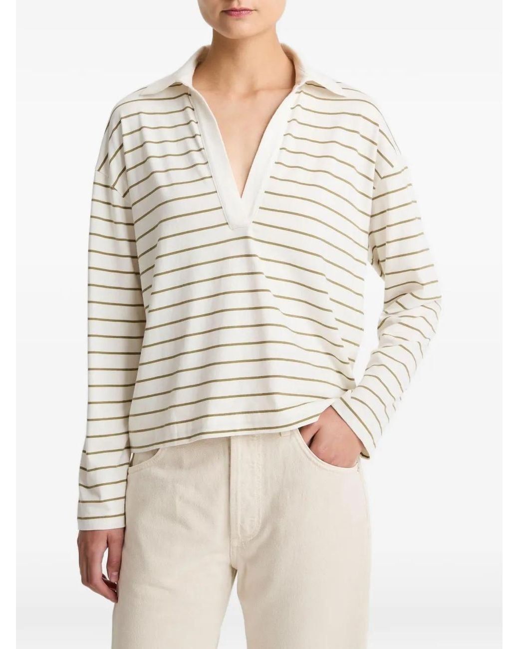 Vince White Striped V-Neck T-Shirt