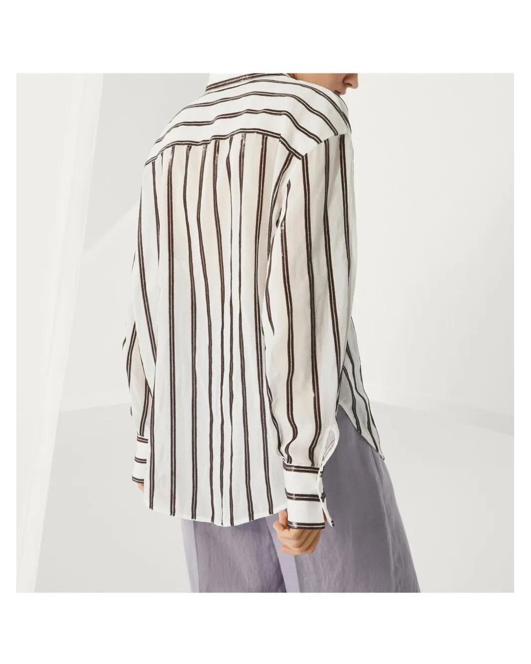Brunello Cucinelli White Striped Cotton Shirt