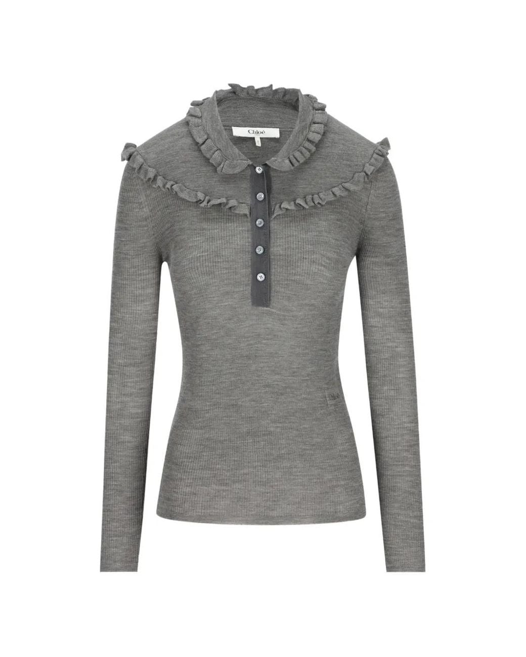 Chloé Gray Ruffled Henley Top