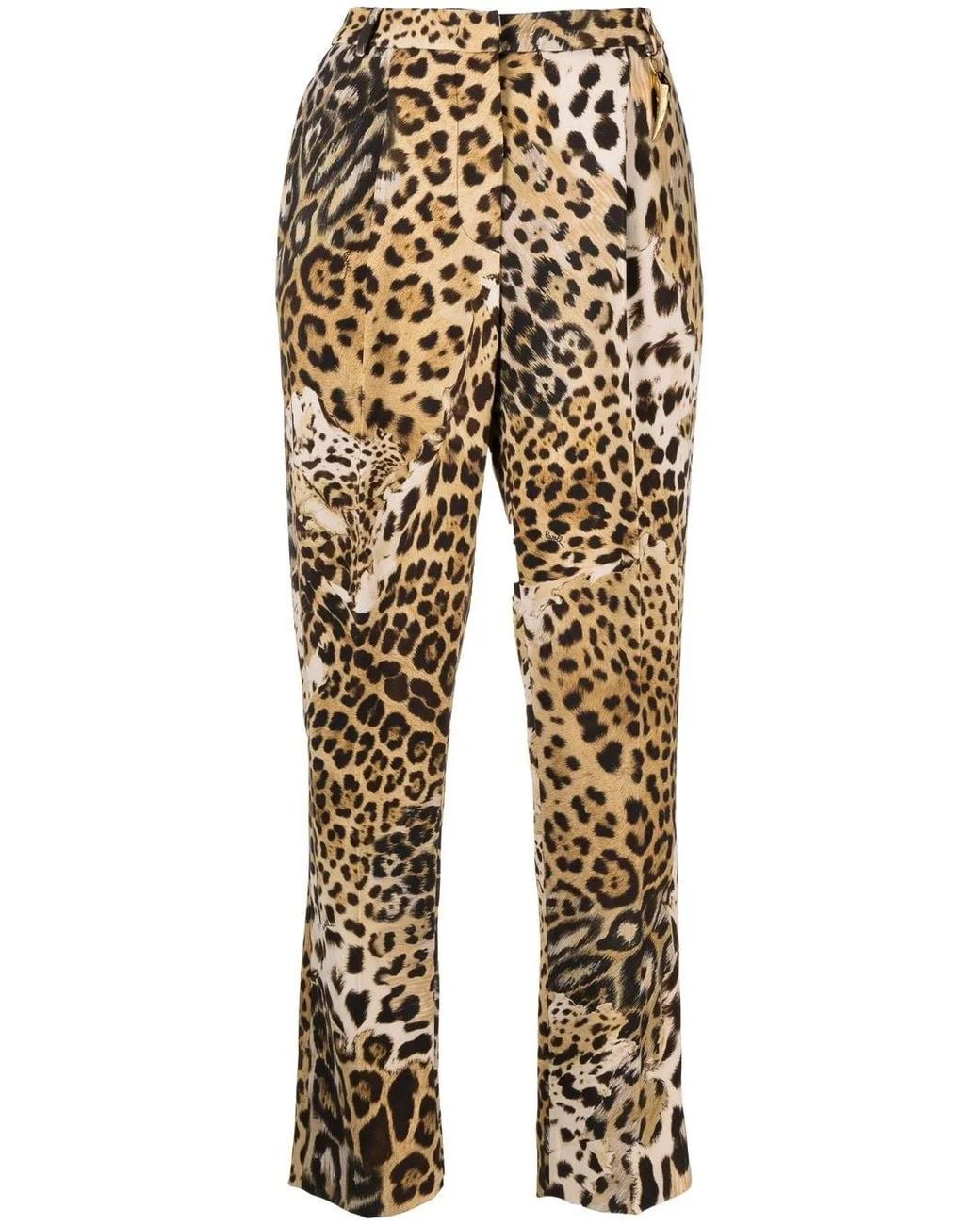 Roberto Cavalli Natural Leopard-Print Cropped Trousers