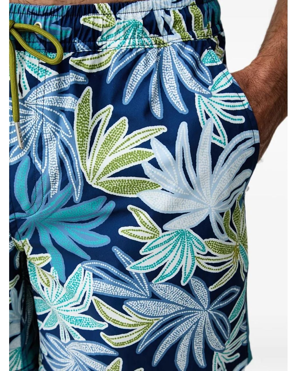 Marc O' Polo Blue Leaf-Print Drawstring Swim Shorts for men