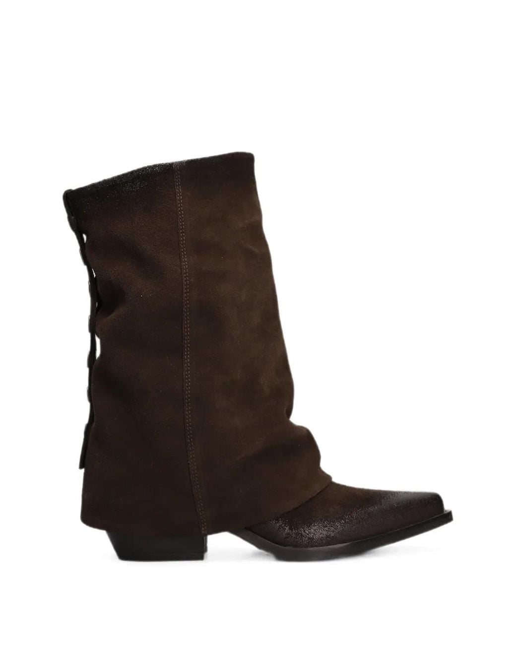 METISSE Black Button-Embellished Pointed-Toe Boots