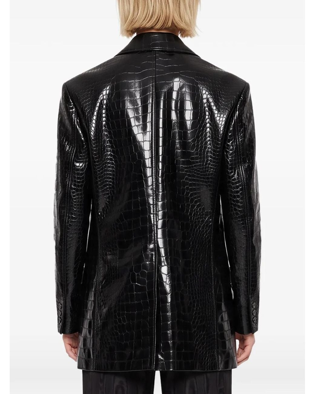 Junya Watanabe Black Crocodile-Effect Single-Breasted Blazer