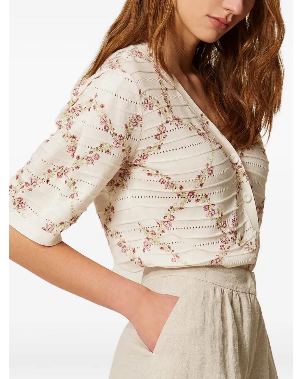 Twinset Natural Linen Shorts With Lurex