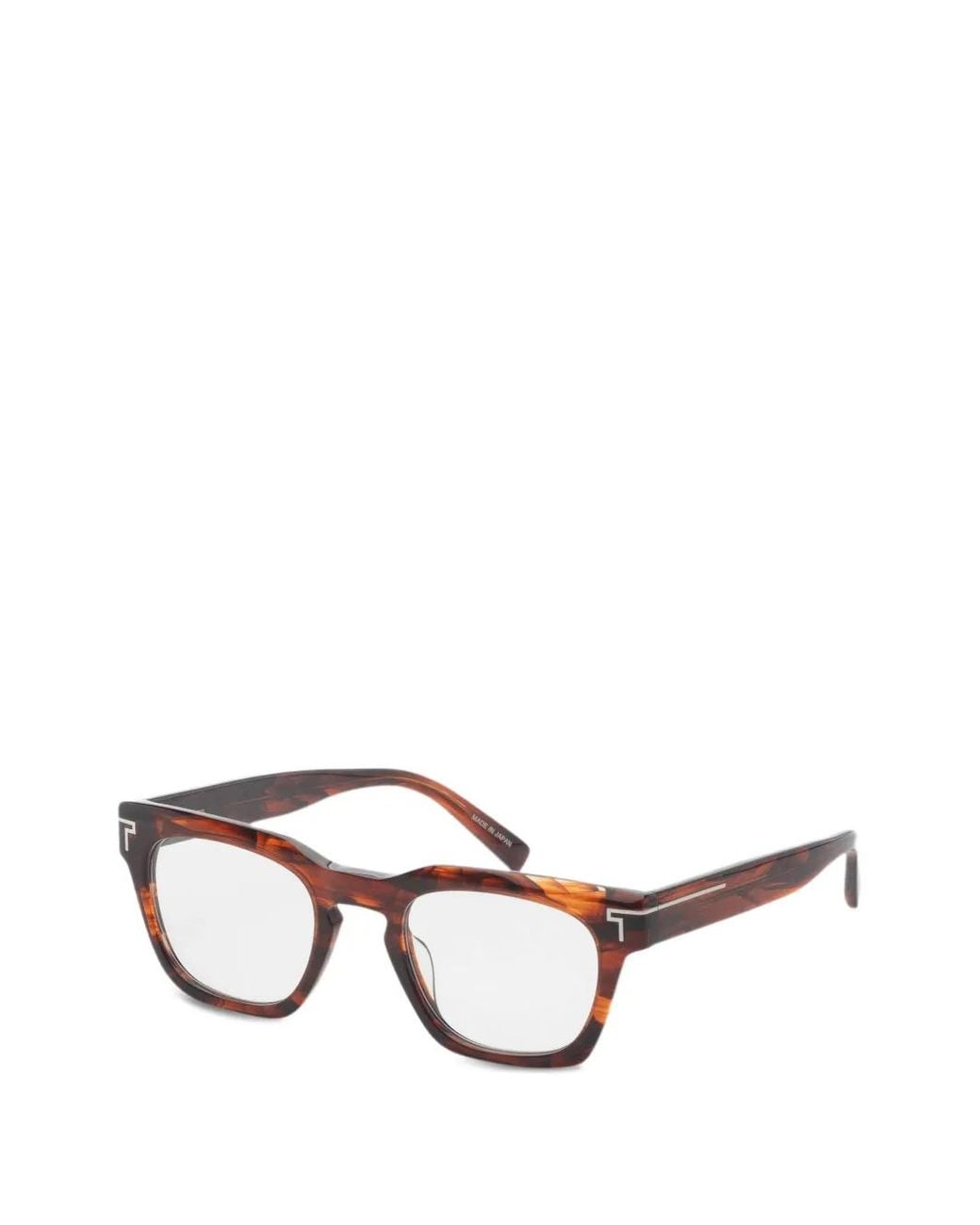 Tumi Brown Tortoiseshell-Effect Square-Frame Glasses for men