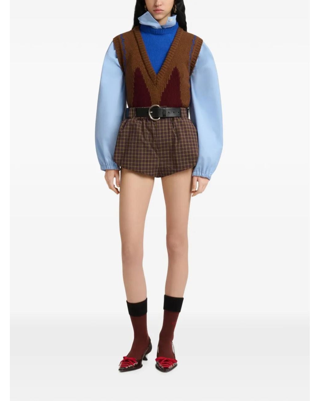 Marni Brown Poplin-Bloomers With Checked Pattern