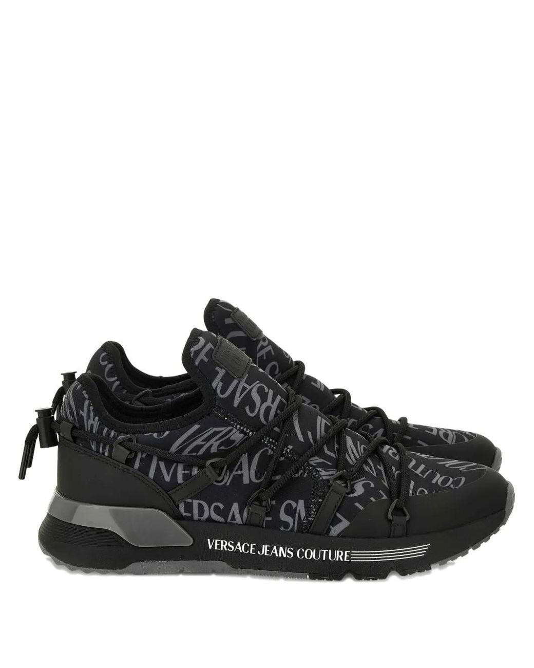 Versace Jeans Couture Black Logo-Print Lace-Up Sneakers for men