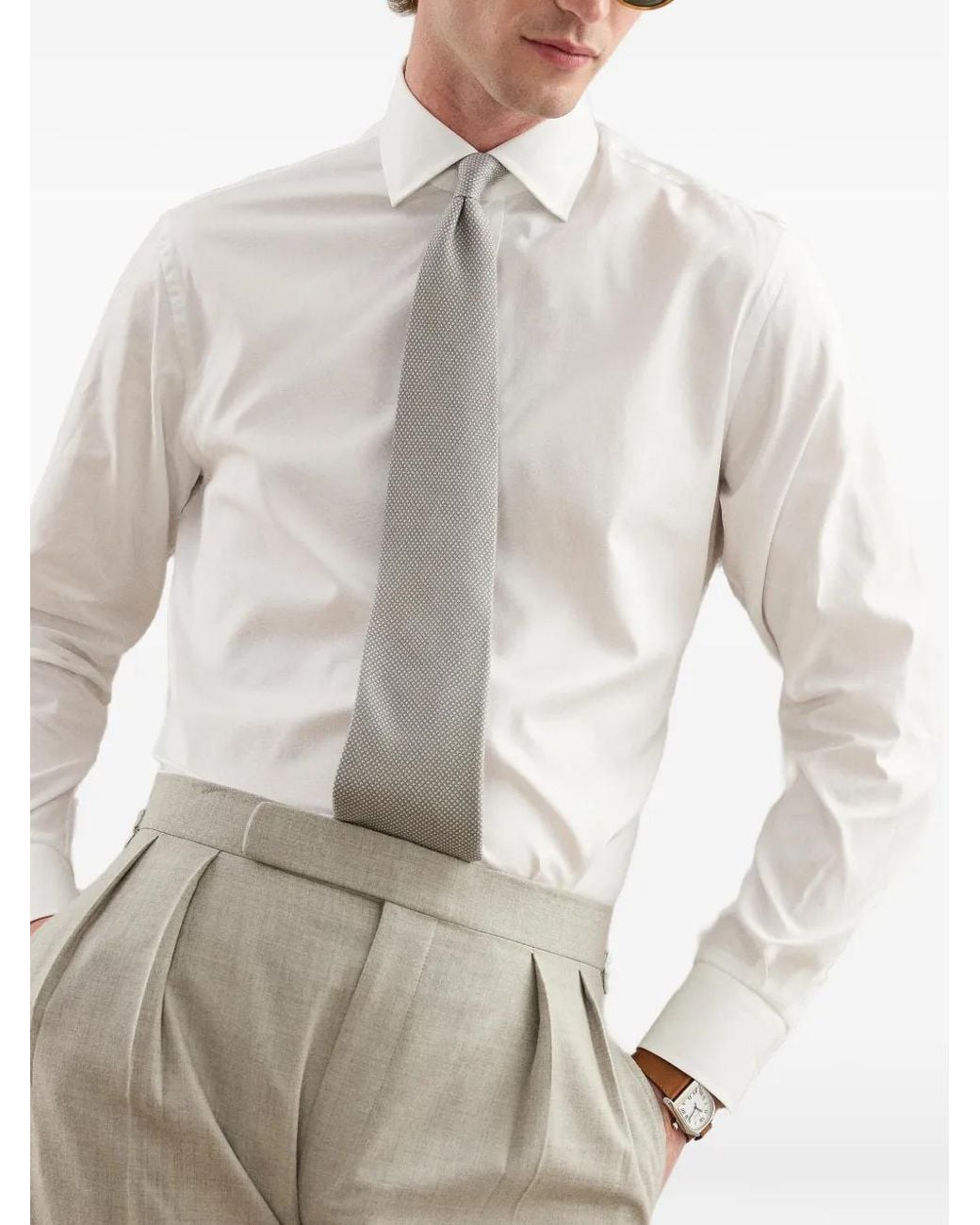 Ralph Lauren White Diamond-Textured Twil Shirt for men