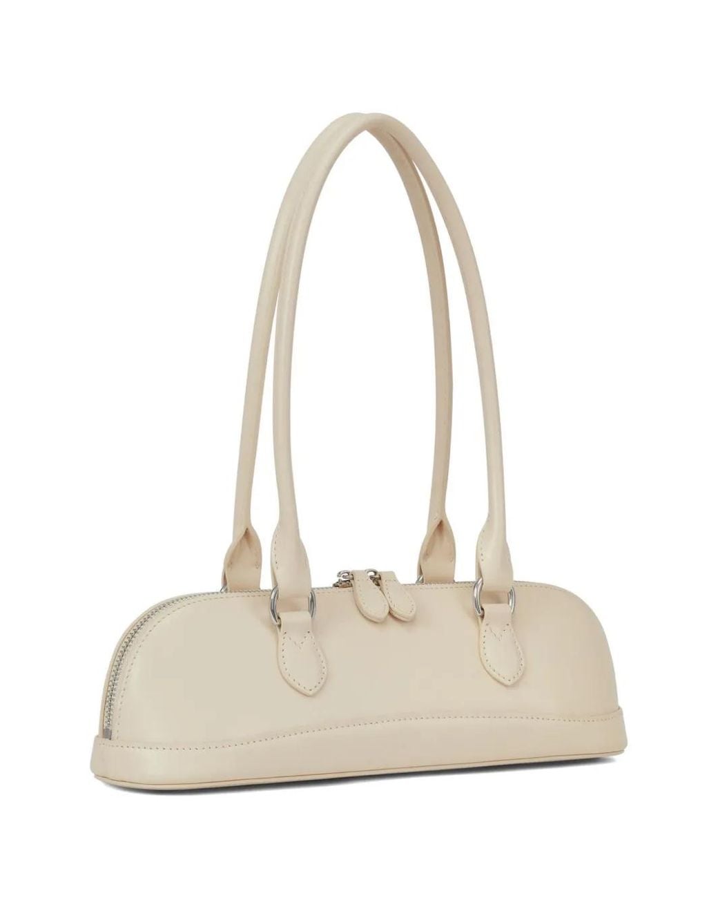 POTAMY White Zip Leather Shoulder Bag