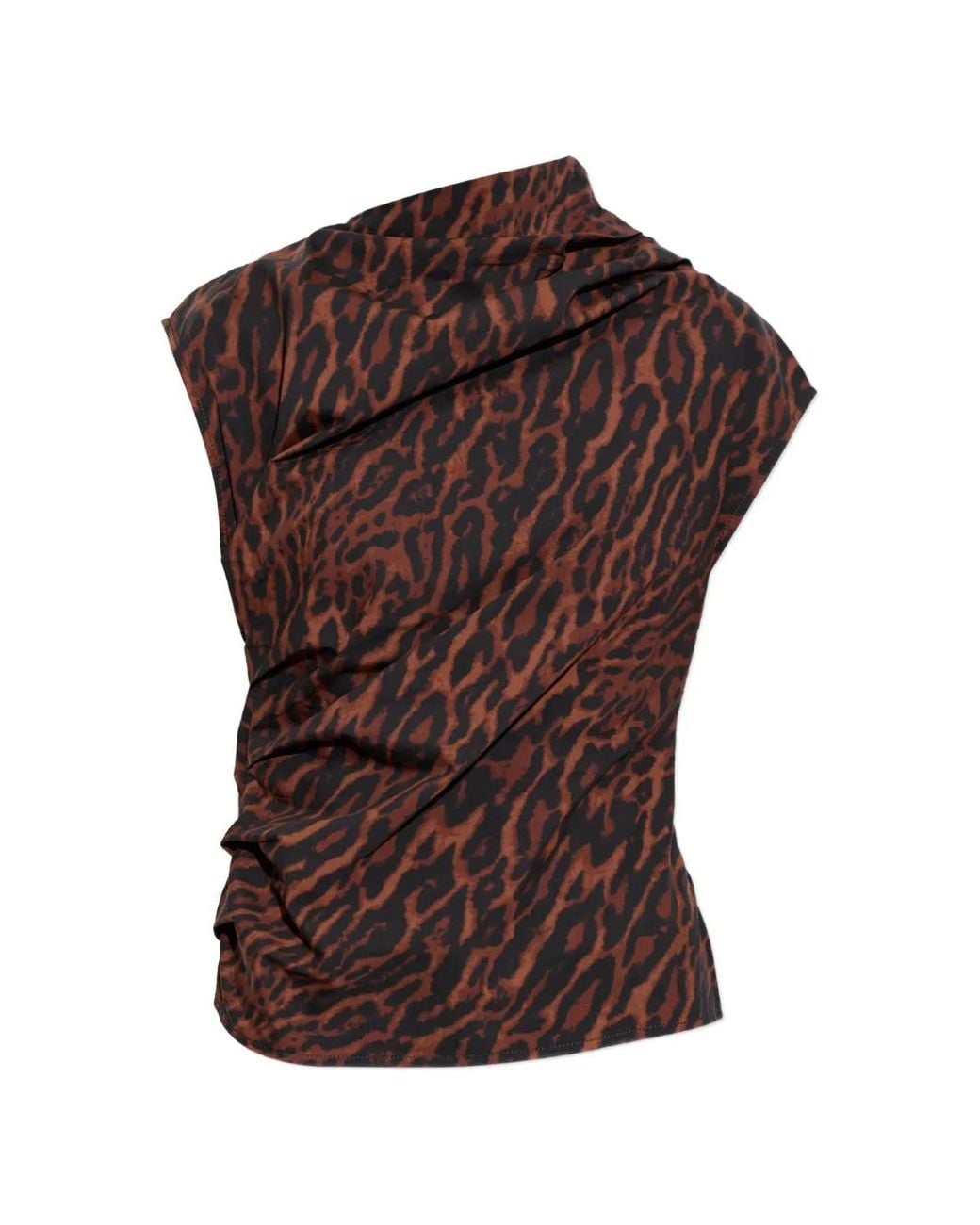 Ganni Brown Leopard-Print Draped Top