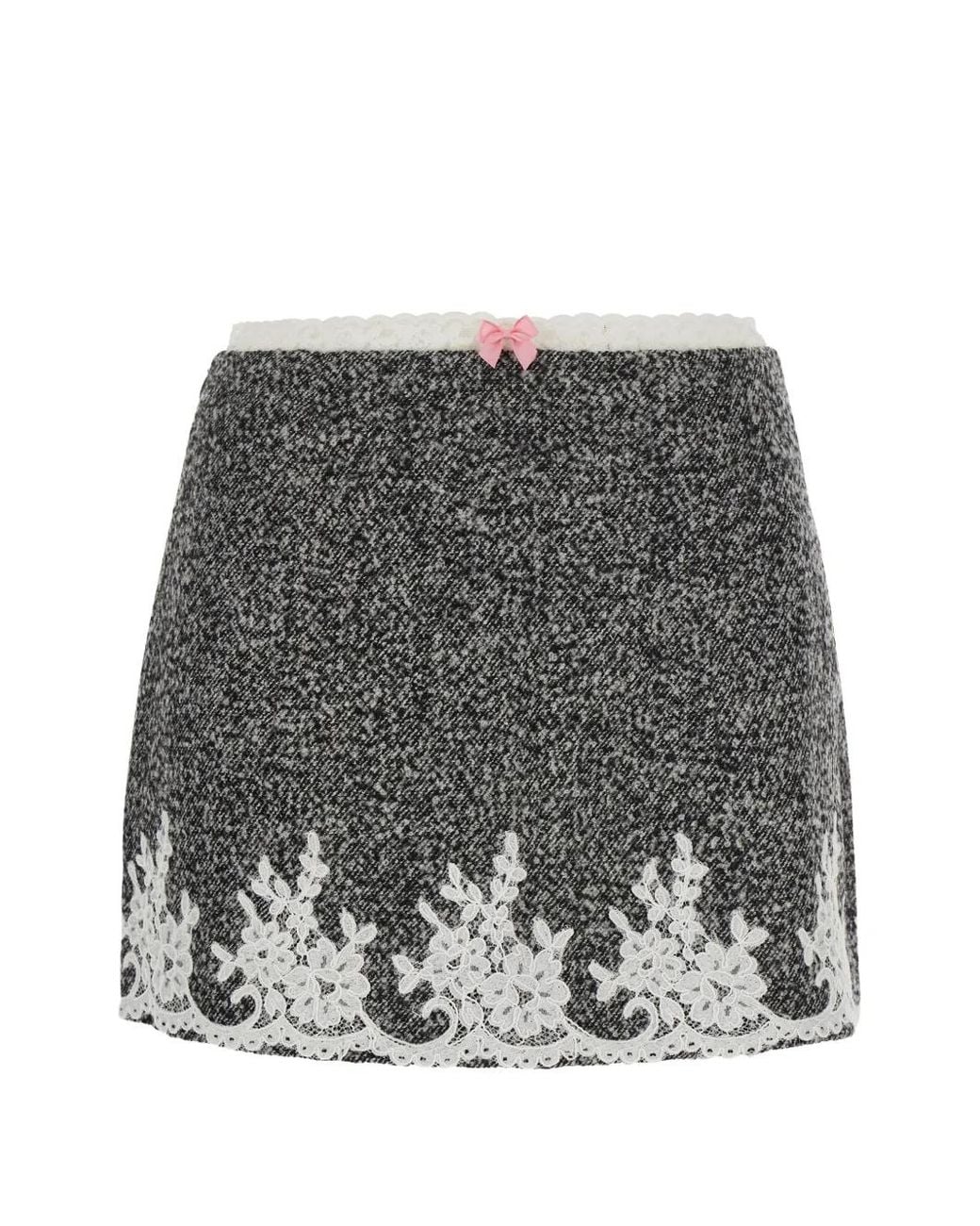 Markgong Gray Lace-Trimmed Bow-Detail Mini Skirt