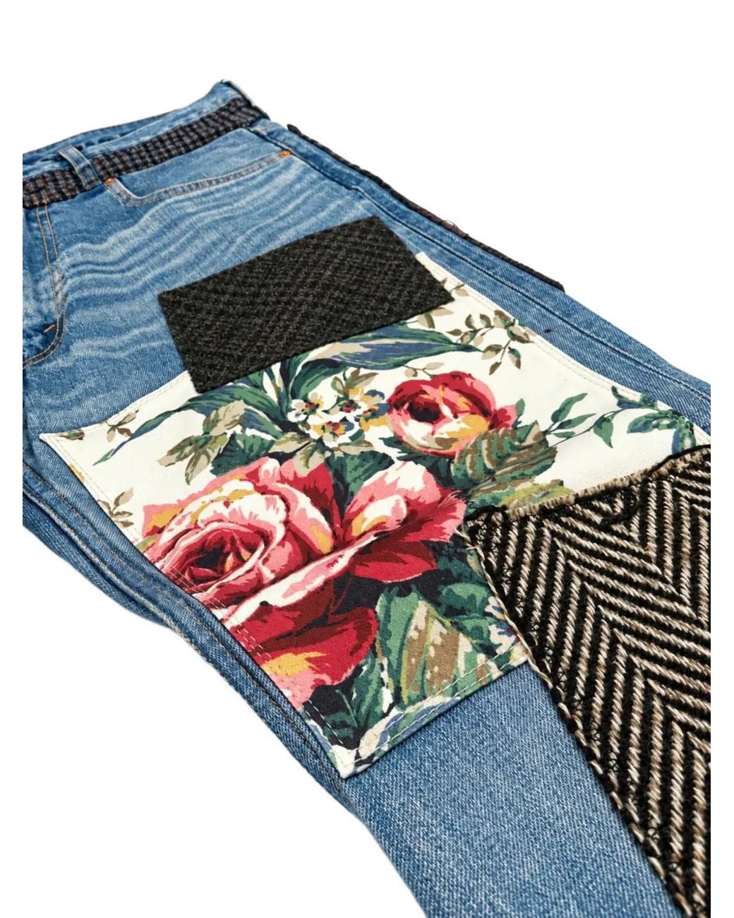 Junya Watanabe Blue Patchwork Whiskered Jeans for men