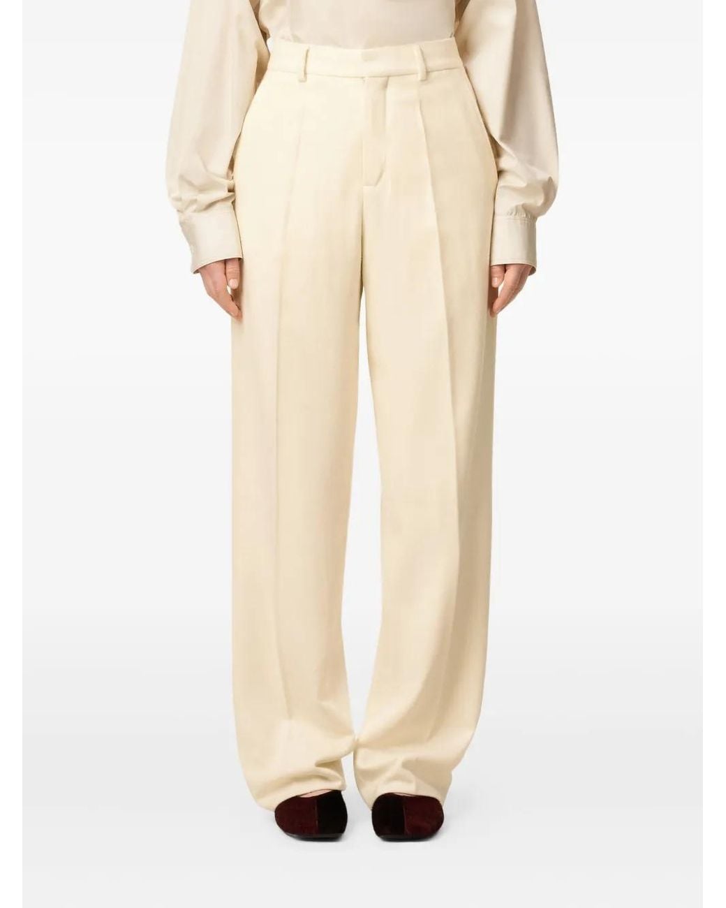 AMI Natural Wool Large-Fit Trousers