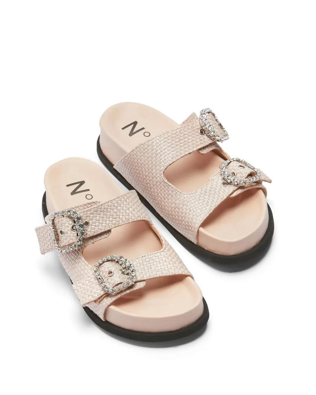 N°21 White Crystal-Embellished Buckle Woven Slides
