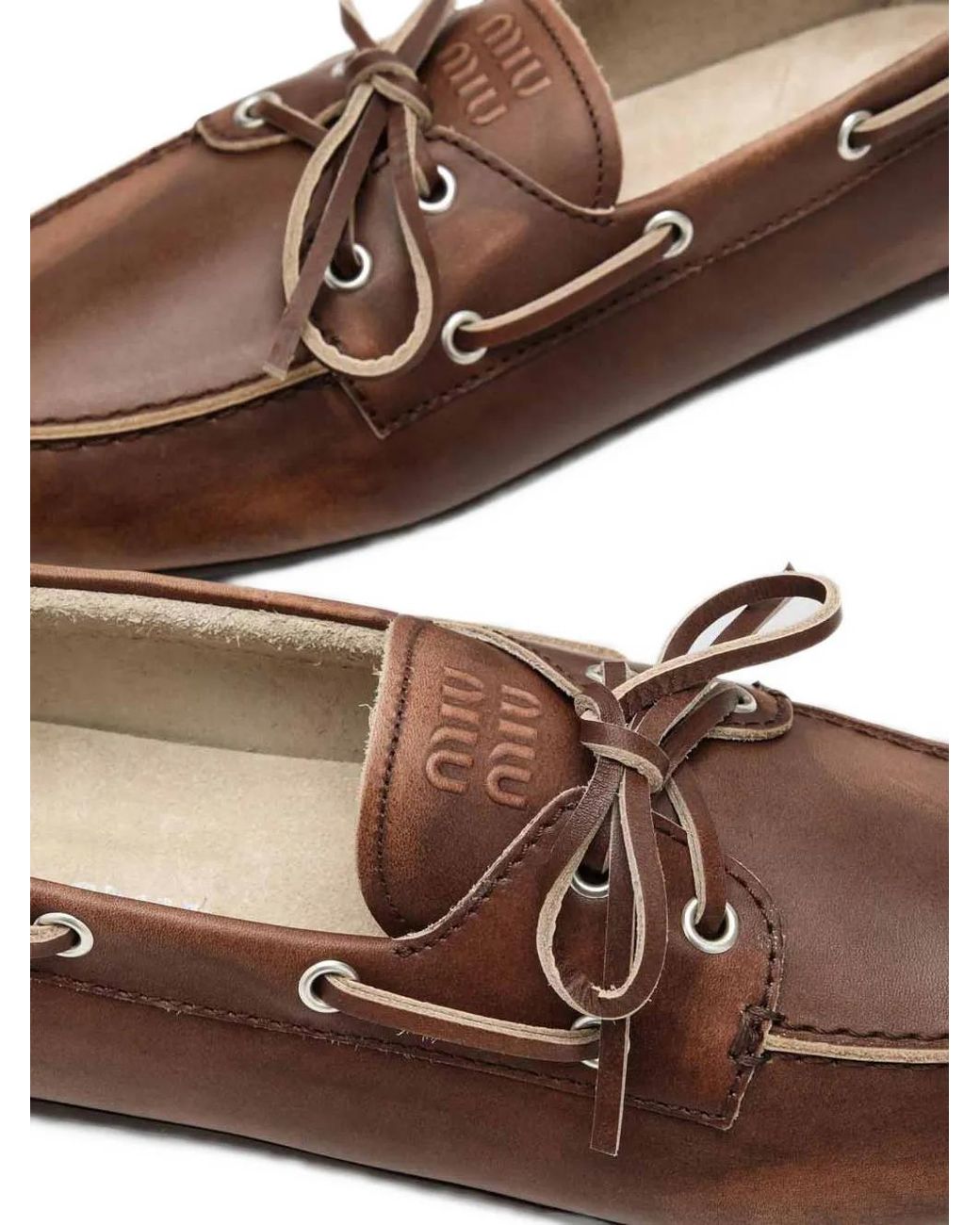 Miu Miu Brown Bleached Leather Deck Shoes