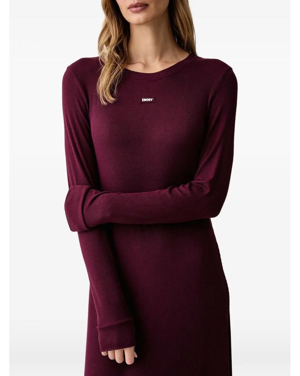 DKNY Purple Ribbed Logo-Patch Nightdress