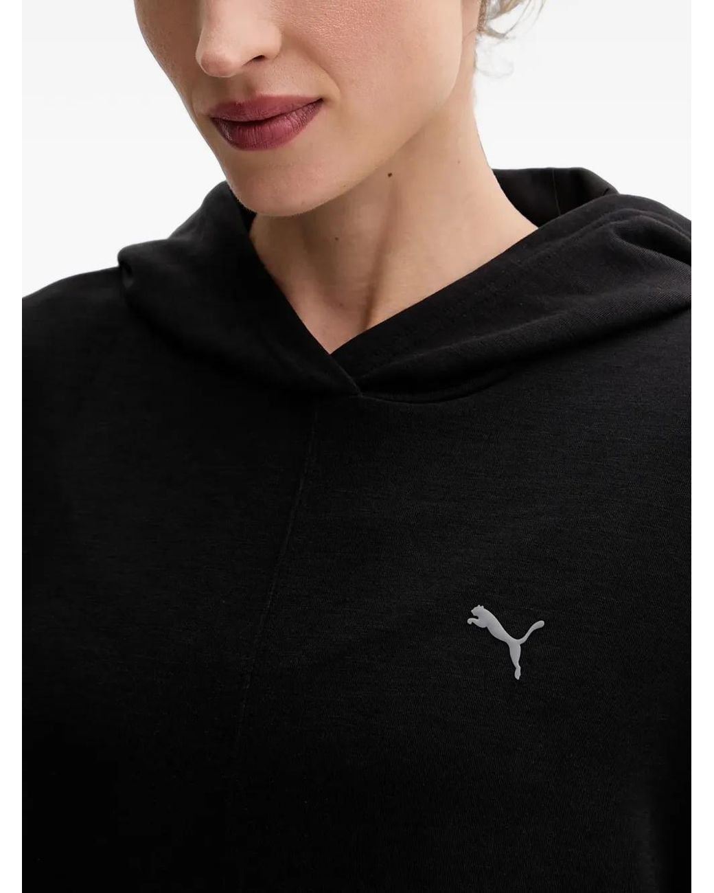 PUMA Black Logo-Print Drop-Shoulder Hoodie