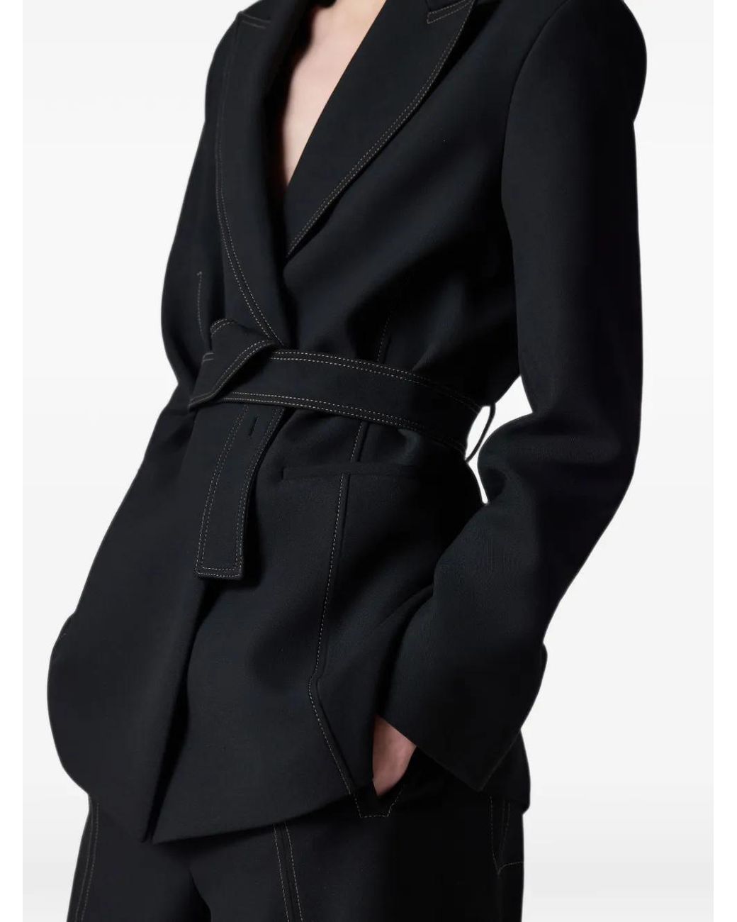 Paul Smith Black Belted Jacket With Contrast Top Stitching