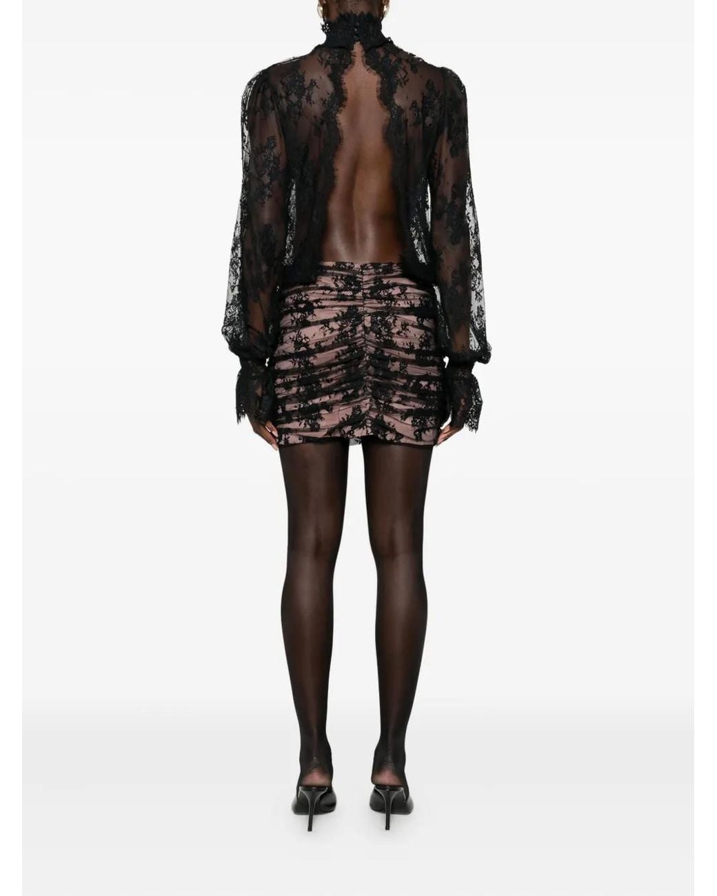 retroféte Black Lace Draped Mini Dress