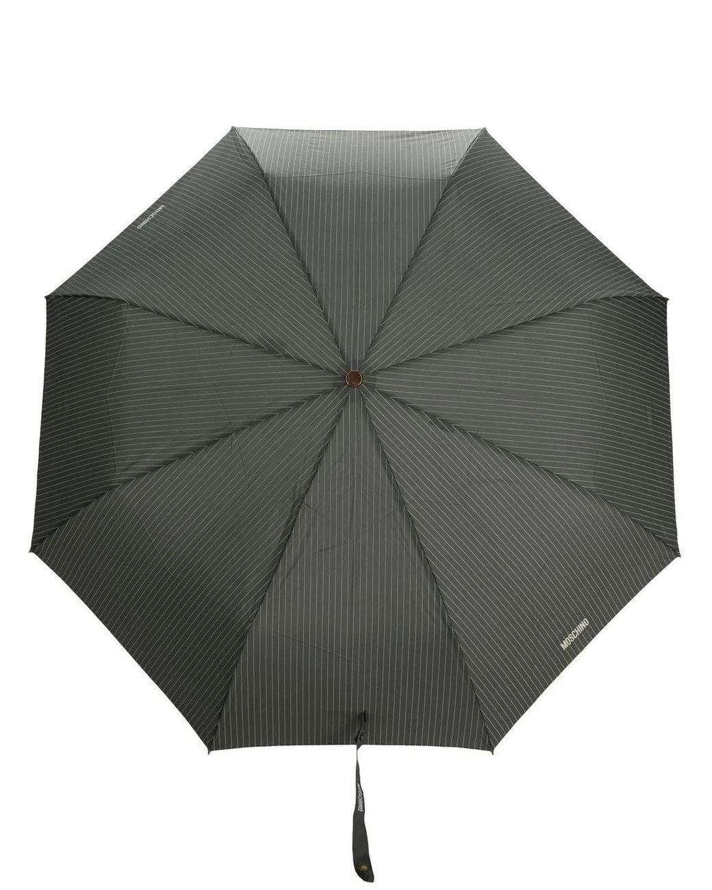 Moschino Gray Pinstriped Logo-Print Umbrella