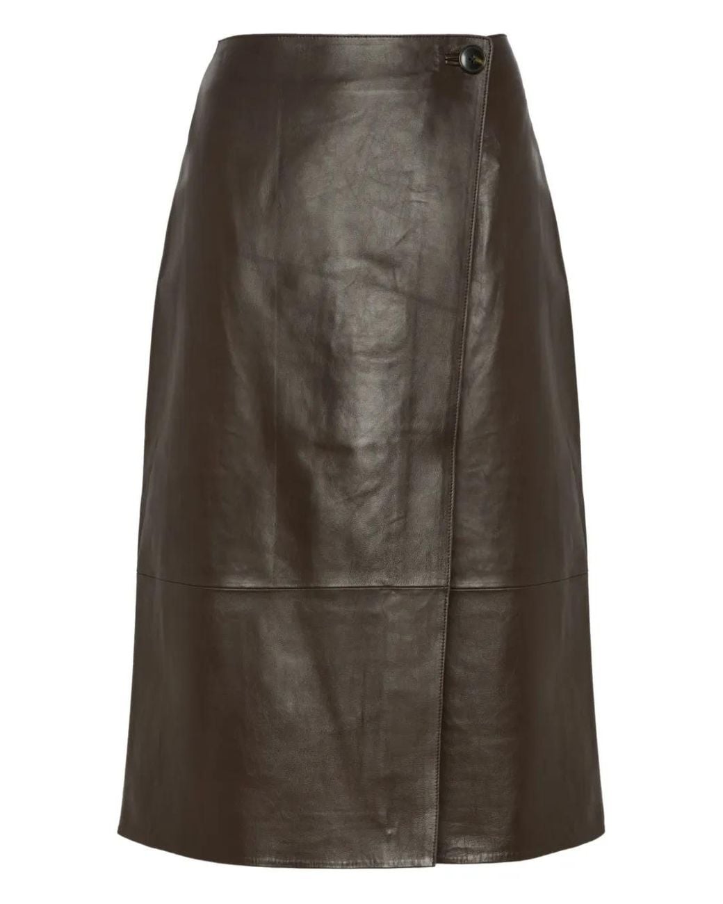 Yves Salomon Brown Leather Panel Midi Skirt