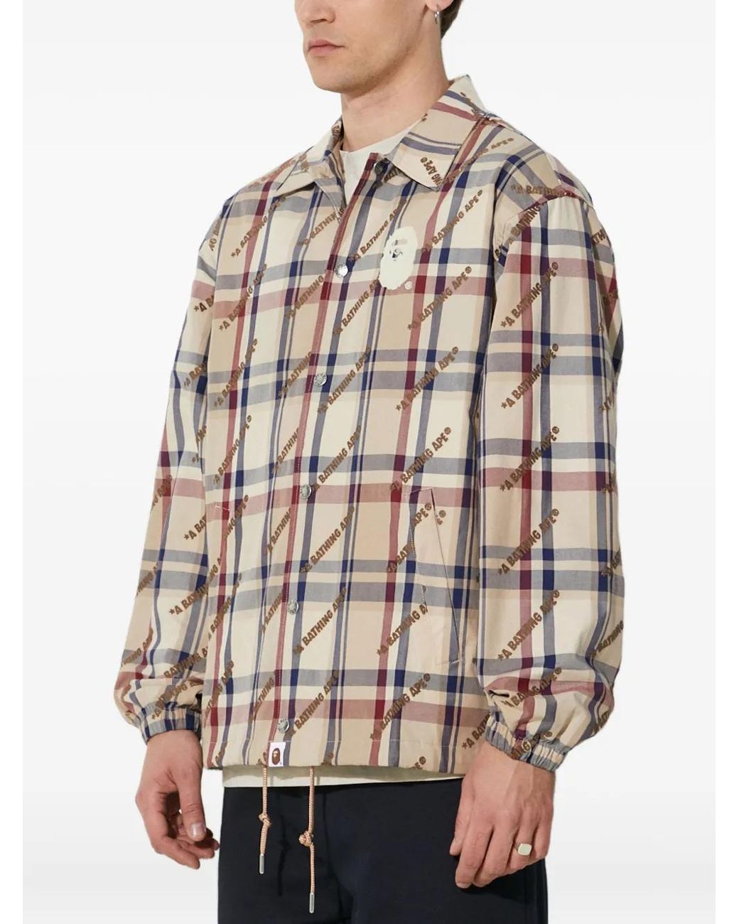 A Bathing Ape Natural Logo-Embroidered Plaid Jacket for men