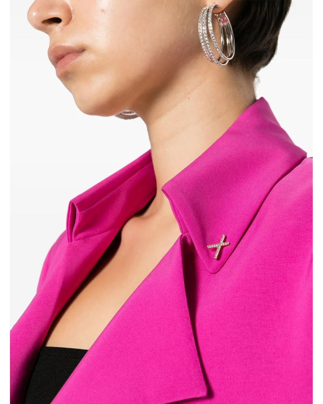 Genny Pink Crystal-Embellished-Buttons Cropped Blazer