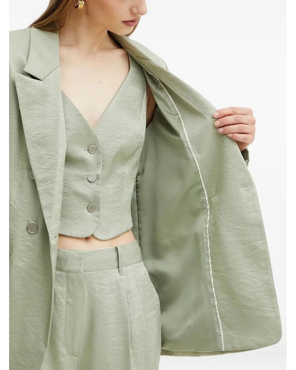 Guess Green Double-Breasted Satin Blazer