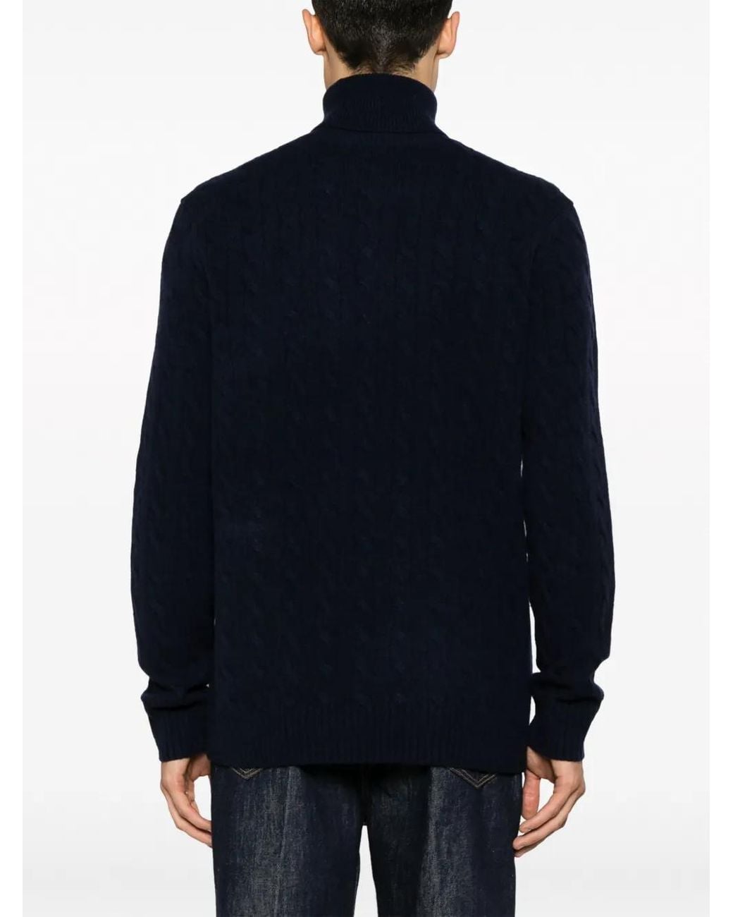 Polo Ralph Lauren Blue High Turtleneck Cable Knit Pullover for men