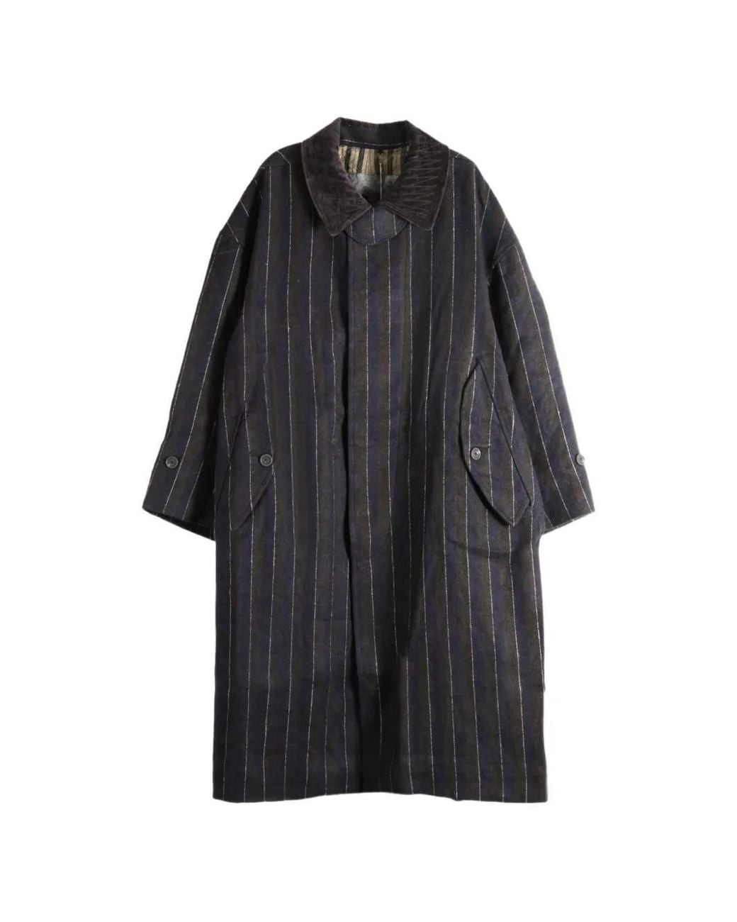 Ziggy Chen Black Pinstripe-Pattern Corduroy-Collar Jacket for men