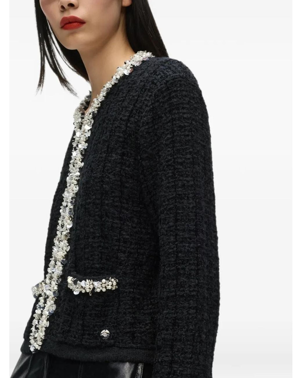 Karl Lagerfeld Black Textured Beaded Cardigan