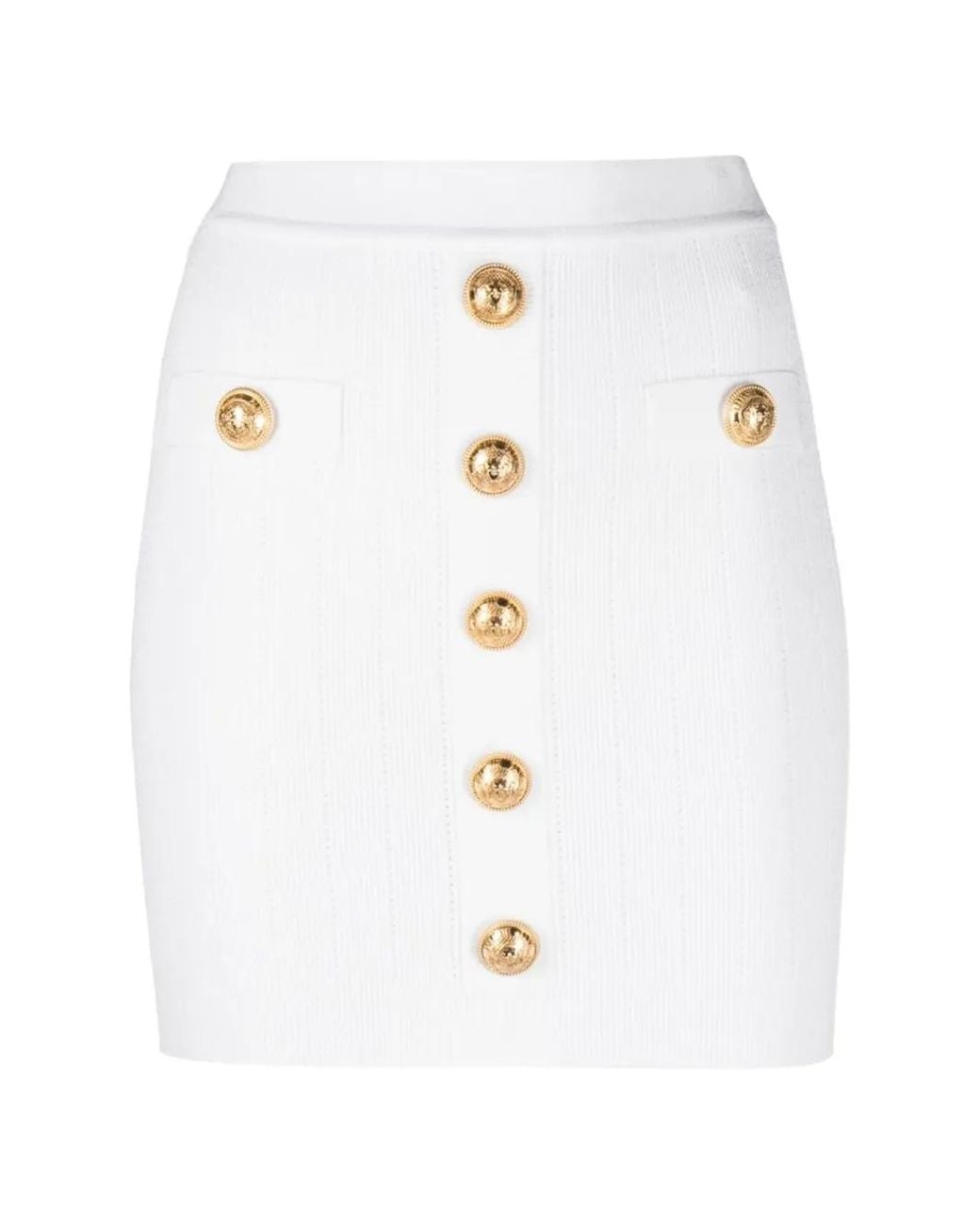 Balmain White Buttoned Knit Mini Skirt