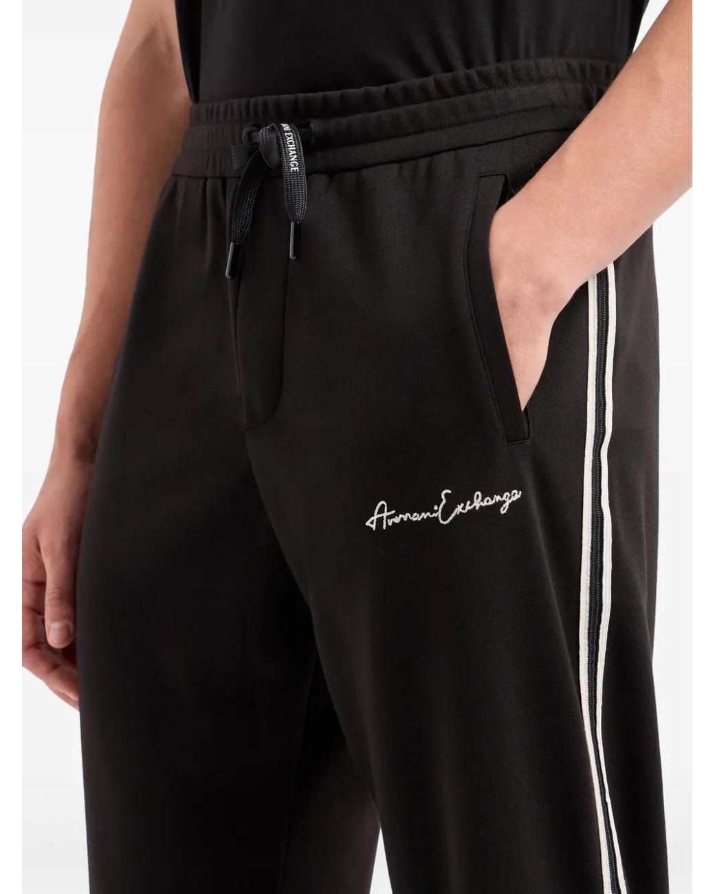 ARMANI EXCHANGE Black Logo-Embroidered Track Pants for men