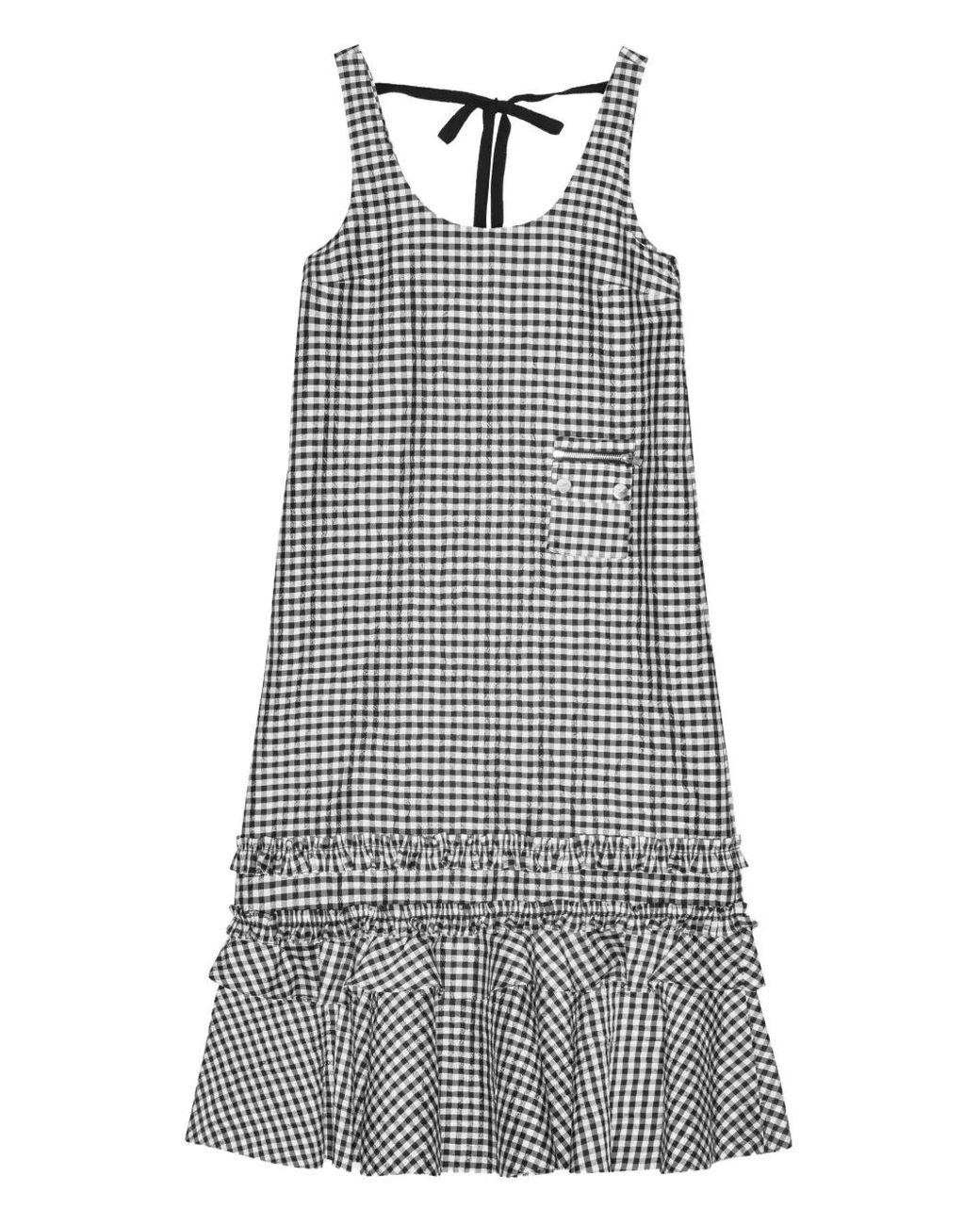 Ganni Gray Gingham-Print Dress