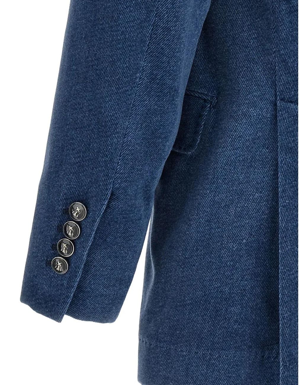 Brunello Cucinelli Blue Peak-Lapel Cotton Blazer for men