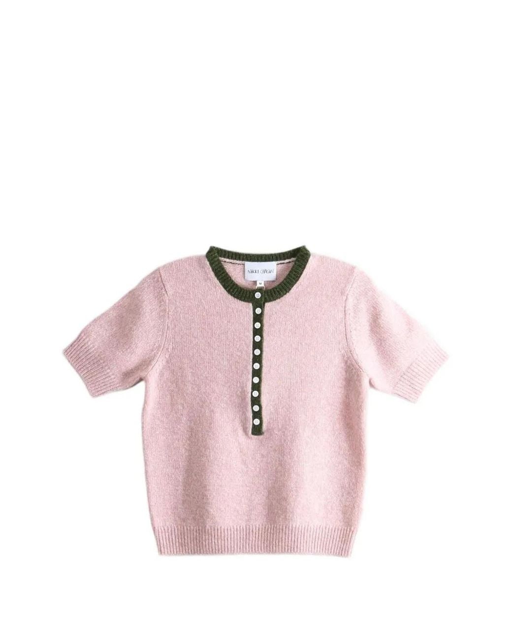 Nikki Chasin Pink Button-Placket Short-Sleeve Sweater