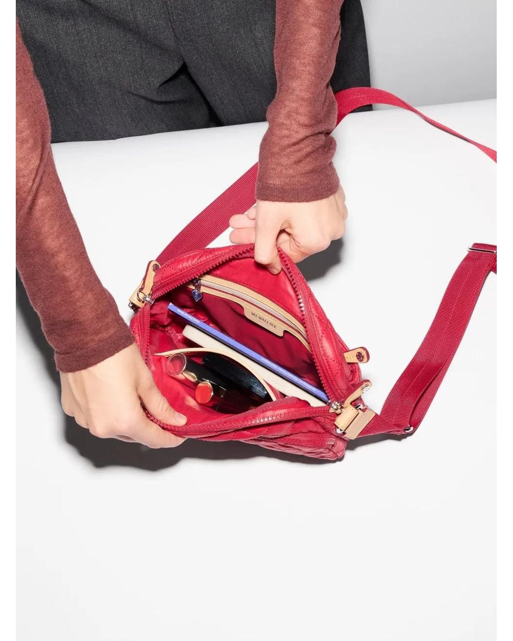 MZ Wallace Red Small Metro Camera Quilted Crossbody Bag