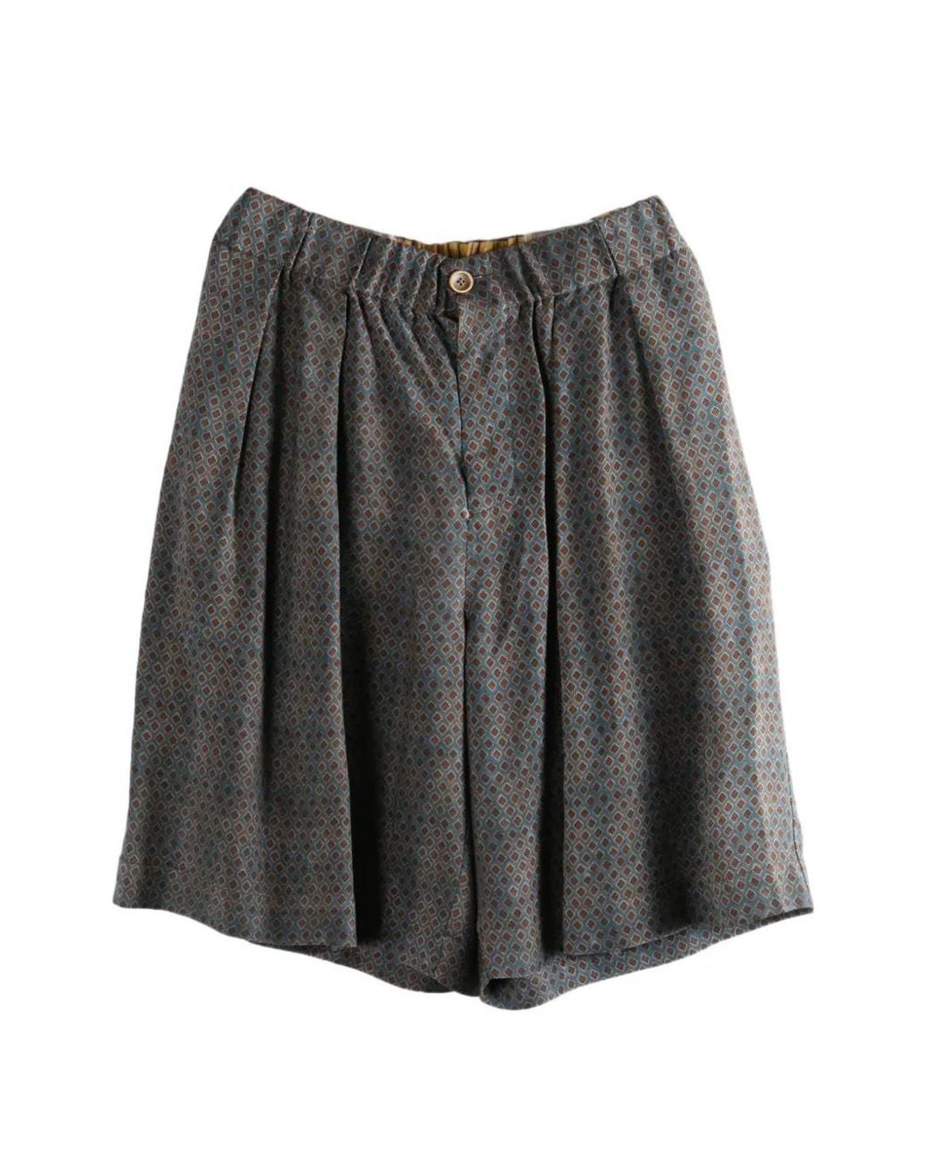 Uma Wang Gray Geometric-Pattern Pleated Shorts