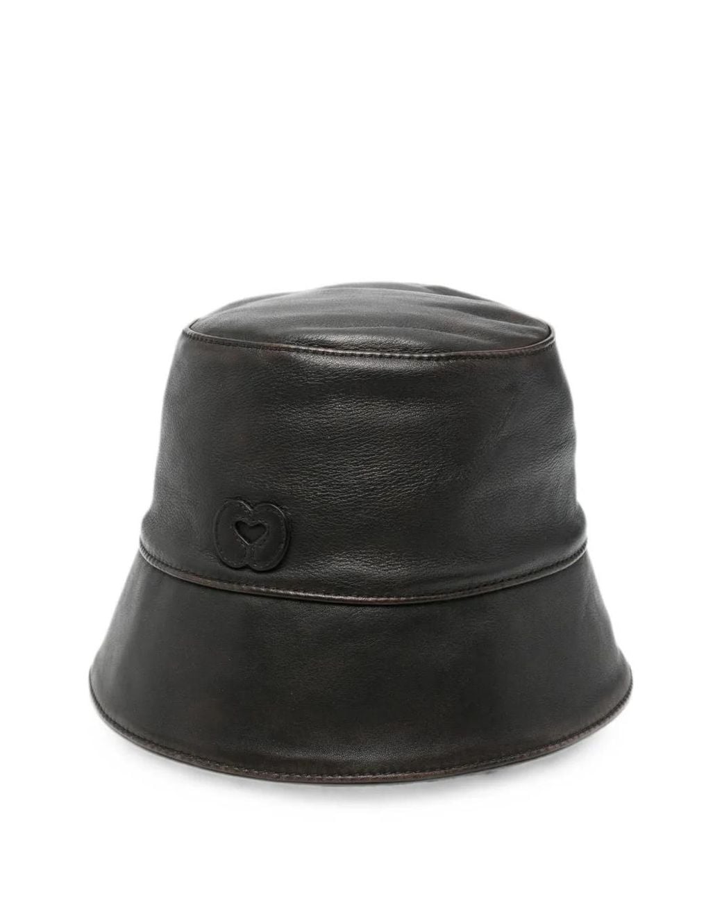 Maje Black Logo-Patch Leather Bucket Hat
