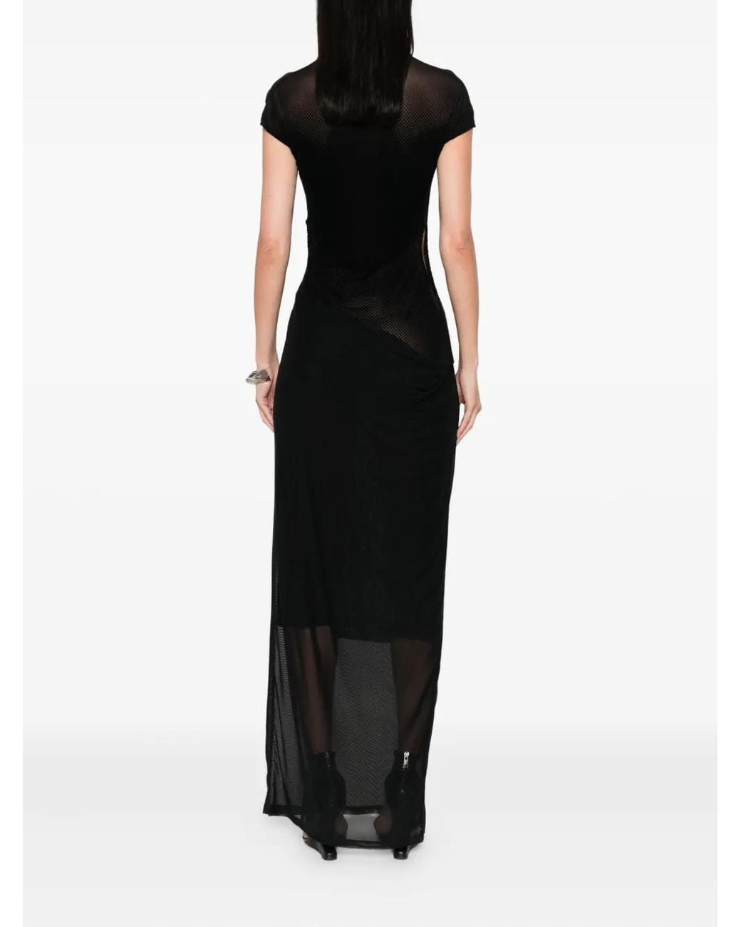 Jean Paul Gaultier Black Mesh Sleeveless Long Dress With Velvet Flock