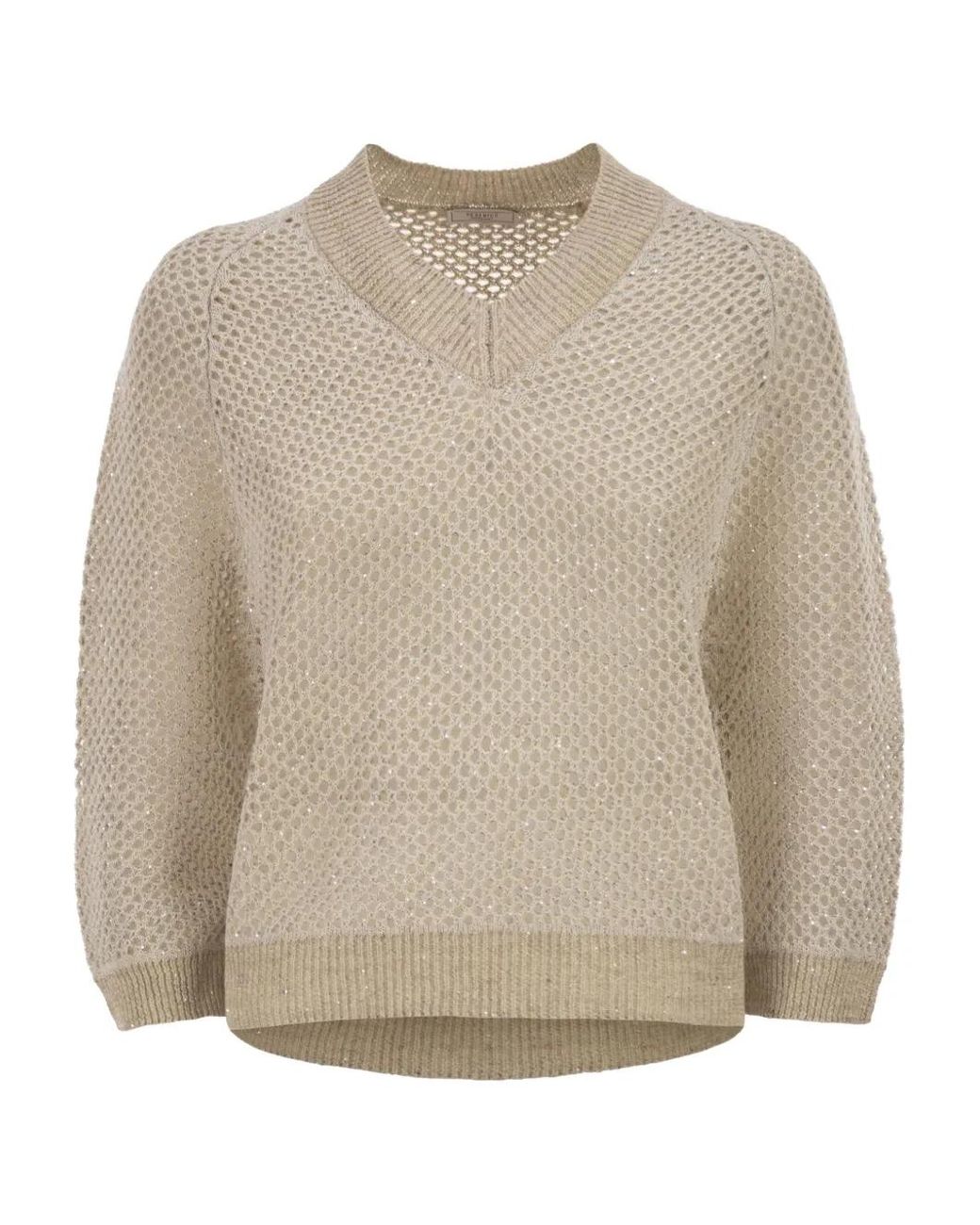Peserico Natural V-Neck Mesh Top