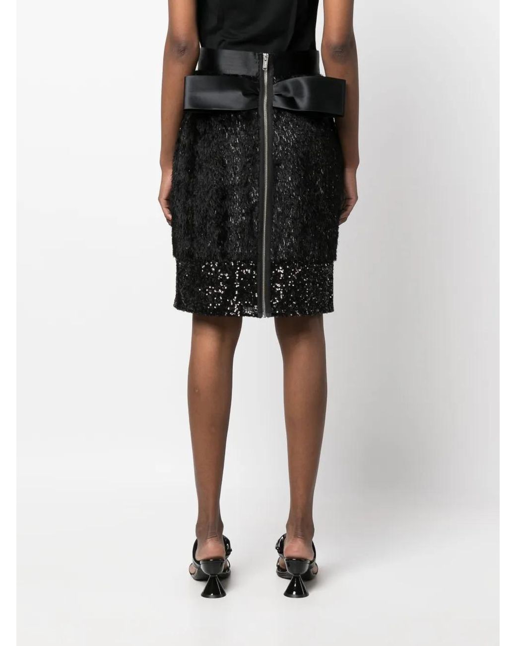 Undercover Black Layered Faux-Fur Pencil Skirt